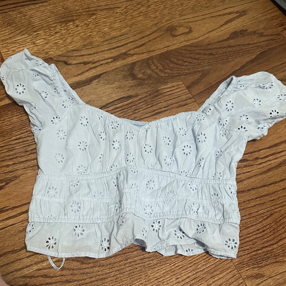 Hollister Light Blue Eyelet Blouse